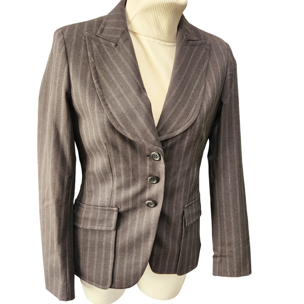 NWT Vintage Carlisle Charcoal pinstripe wool‎ blend 3 button blazer Size 6 - Picture 2 of 10